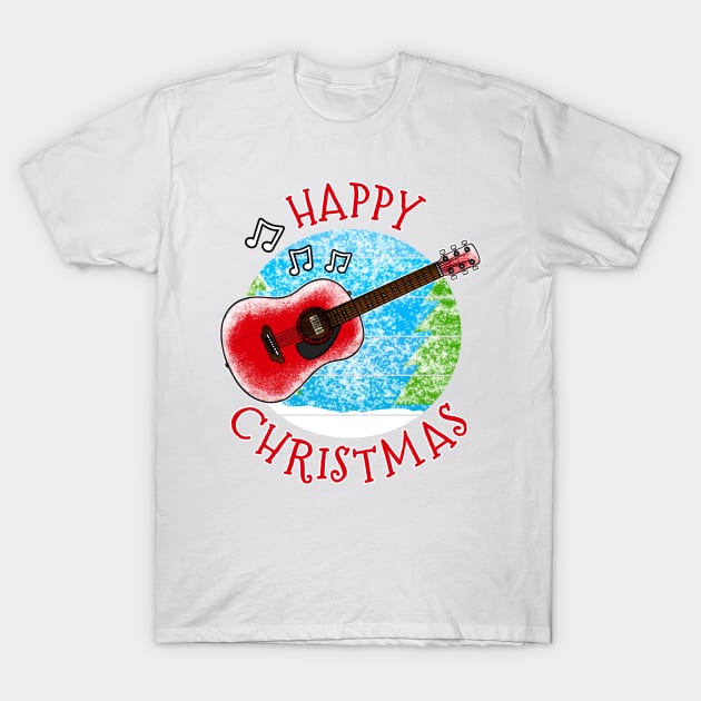 Christmas Acoustic Guitar Guitarist Musician Xmas 2022 T-Shirt by doodlerob